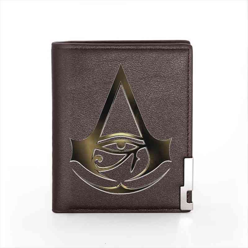 

very cool assassin the eye of horus design printing black leather wallet men women bifold credit card holder short purse, Red;black