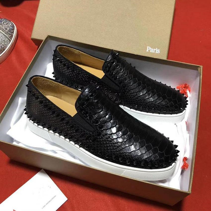 

Designers Loafers Red Bottom Rivets Casual Shoes Sneakers Women Pik Boat Flats Low Reds Suede Genuine Leather Man Luxey Shoe