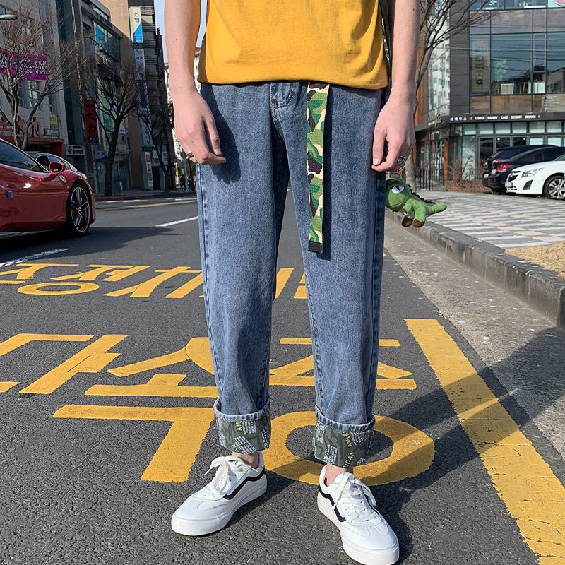 

2021 New Summer Men's Fashion Baggy Homme Casual Pants Cargo Pocket Wash Jeans Blue Color Biker Denim Trousers Big Size -38 V9kn, Light blue