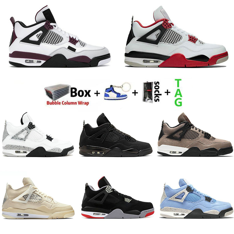 

2021 Sail Black Cat breeds Men's Basketball Shoes UNC Fearless 4 4S Greater Paris Guava Ice Hot Lava Mocha White Women's Sneakers size 36-47
