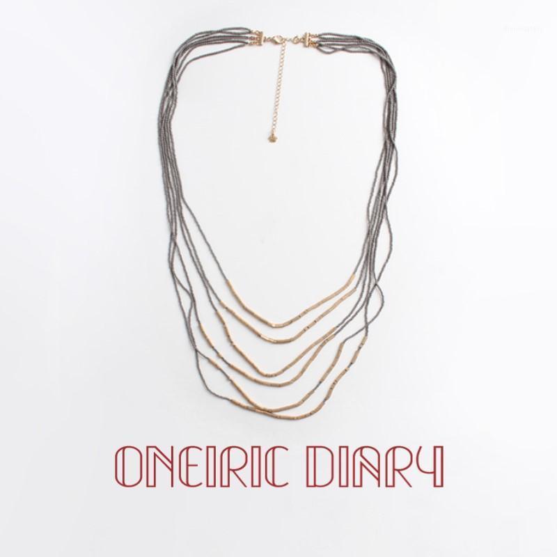 

Chains ONEIRIC DIARY Fashion Jewelry Exaggerated Long Multilayer Gray Beaded Gold Matching Necklace Holiday Style Female