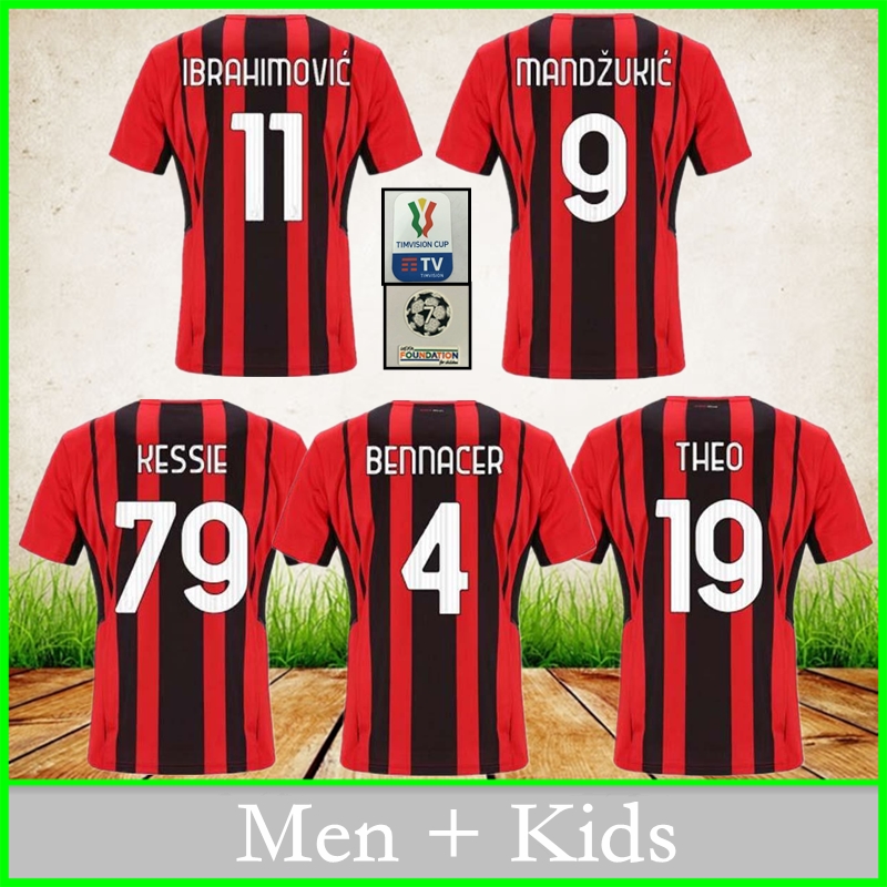 

AC Milan Soccer Jerseys 2021 2022 IBRAHIMOVIC BENNACER Mandzukic KESSIE THEO BRAHIM Home Away Third football shirt adult Men + Kids uniform, Patch