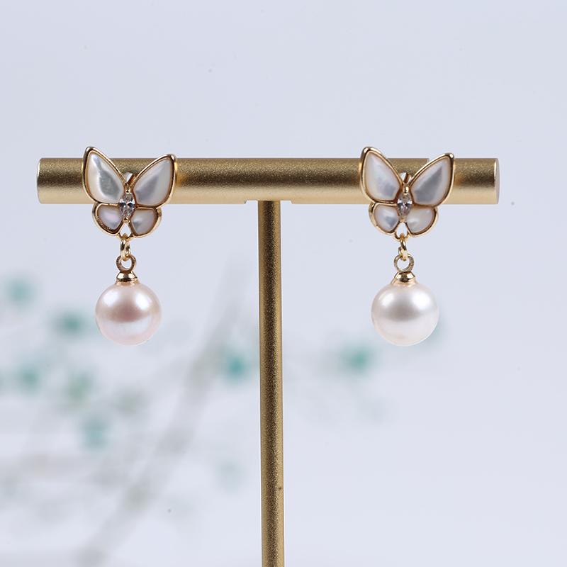 

Stud Natural Sea Color Shell Butterfly Earring Freshwater Pearl Pendant 925 Silver Needle For Women Charms Jewelry, Golden;silver