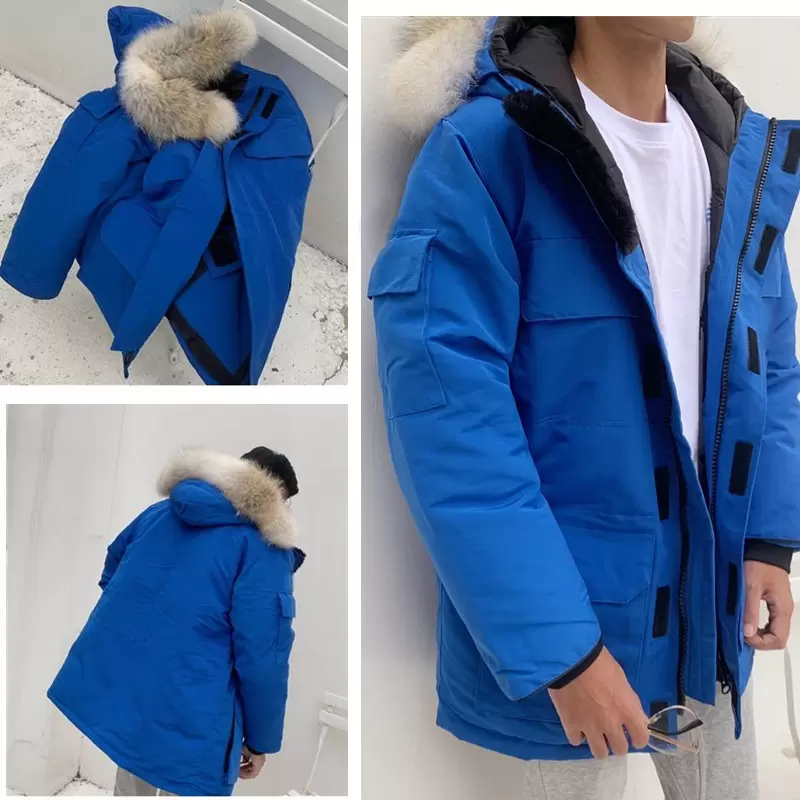 

Goose Canadian Coat TOP Quality Winter down Jackets Men Clothes real wolf fur Fashion Thick Warm Casual 90% white Duck doudoune homme Hooded Coats Outwear Black blue, Photo style and color
