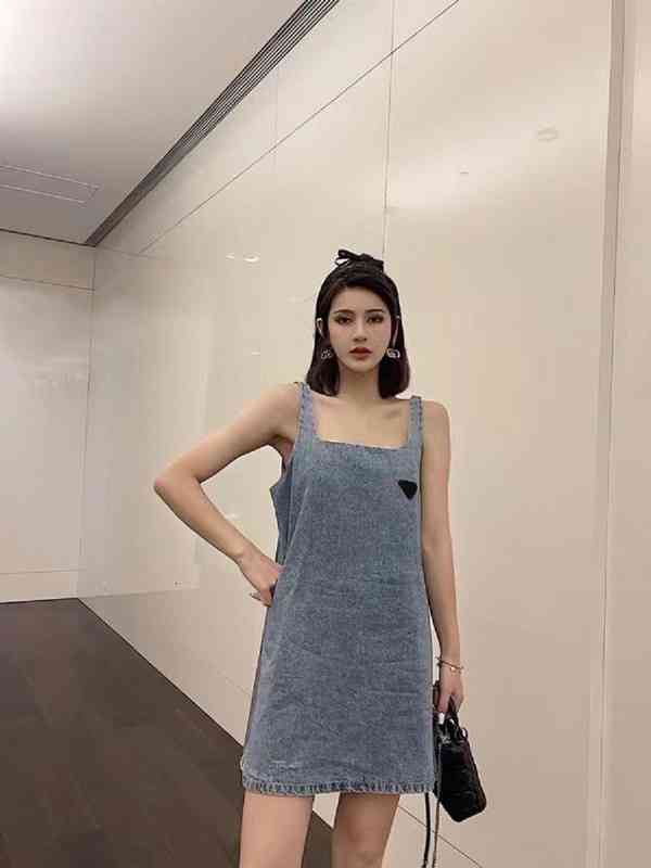 

Casual Dresses dress designer women brand denim skirt trend classic nylon fabric high quality wear comfortable loose free ship Retro luxury style GEKF, Blue