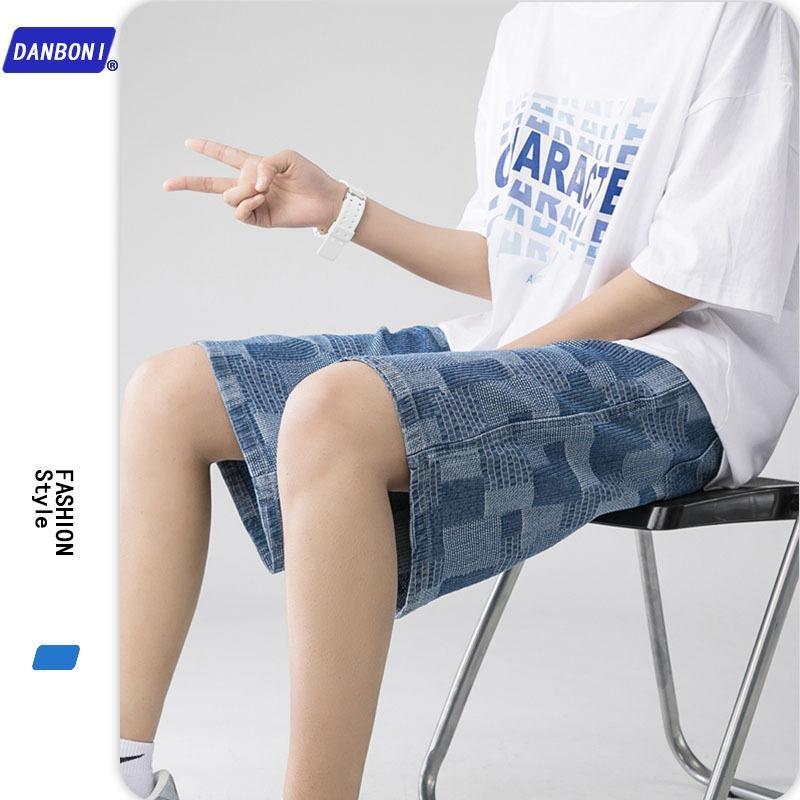 

Men's Shorts Summer Thin Denim Mens Trend Loose Five-point Pants Ins Fashion Plaid Men -40, White;black
