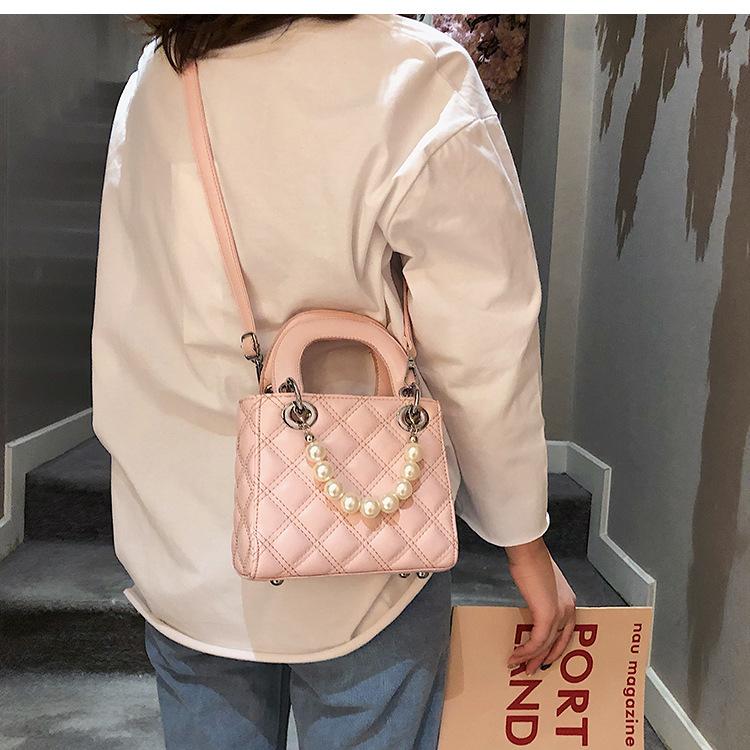 

Premium Sense Mmini Bag Female New Pearl Small Square Bag Rhombus Handbag Texture Shoulder Messenger, Pink