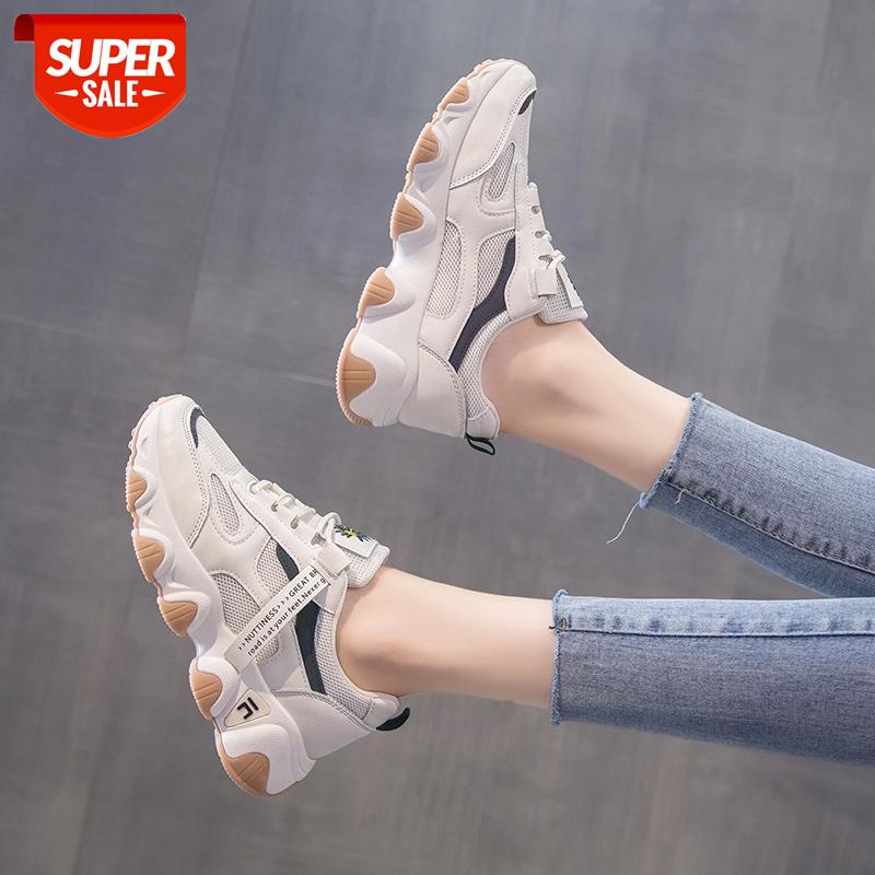 

2020 Chunky Sneakers Women 5CM Increased Thick Bottom Platform Women Casual Shoes Breathable Mesh Shoes Woman Beige white #K30q