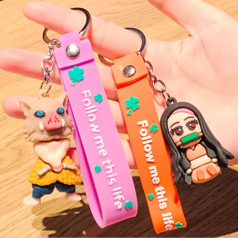 

Keychains Anime Demon Slayer 6 Style Keychians Tanjirou Zenitsu Inosuke Giyuu Figure Dolls PVC Keychain Gifts Accessories Wholesale