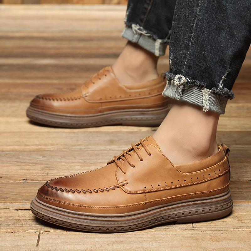 

dress shoes men's casual leather flats lace up fashion sneakers outdoor breathable designer men hiking leisure men vgyg, Black