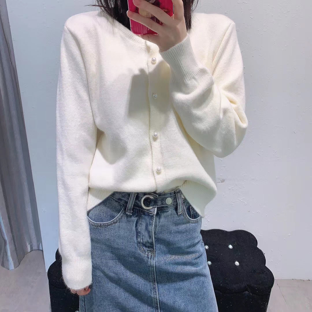 

2021 New Sweet Cardigan Women O-neck Casual Vintage Long Sleeve Button Chic Elegant Sweater Knitted Women's Clothing Autumn Yr0p, White