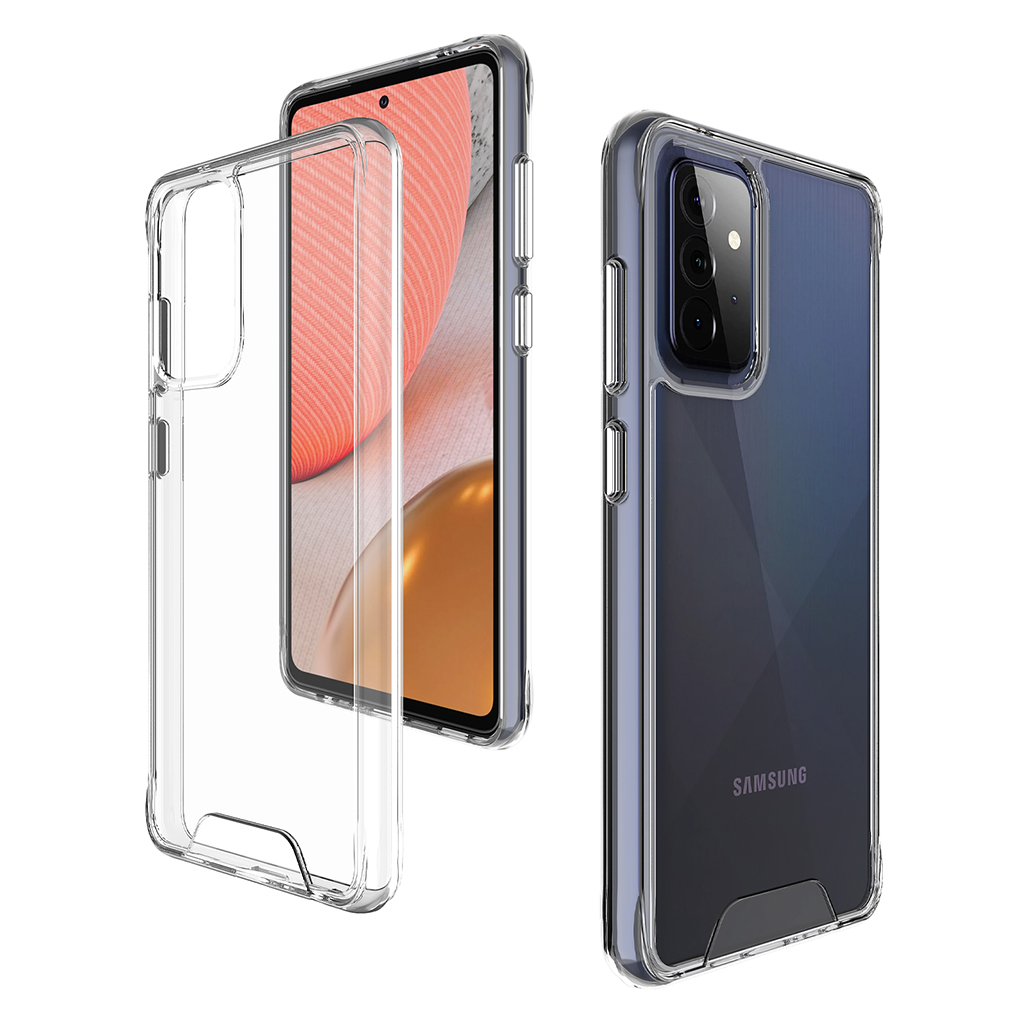 

Space Transparent Shcokrpoof Clear Acrylic Hrad Phone Cases for Samsung A72 A52 A42 A32 A12 A51 A71 5G A02S A11 A21S A31 A20S A10S A02 Silver Botton Cellphone Cover