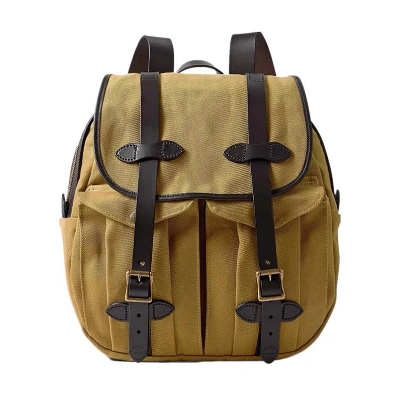 

Backpack Oil Wax Canvas Men And Women Shoulder Bag Stitching Vegetable Tanned Leather Leisure High Quality Outdoor Hiking, Black