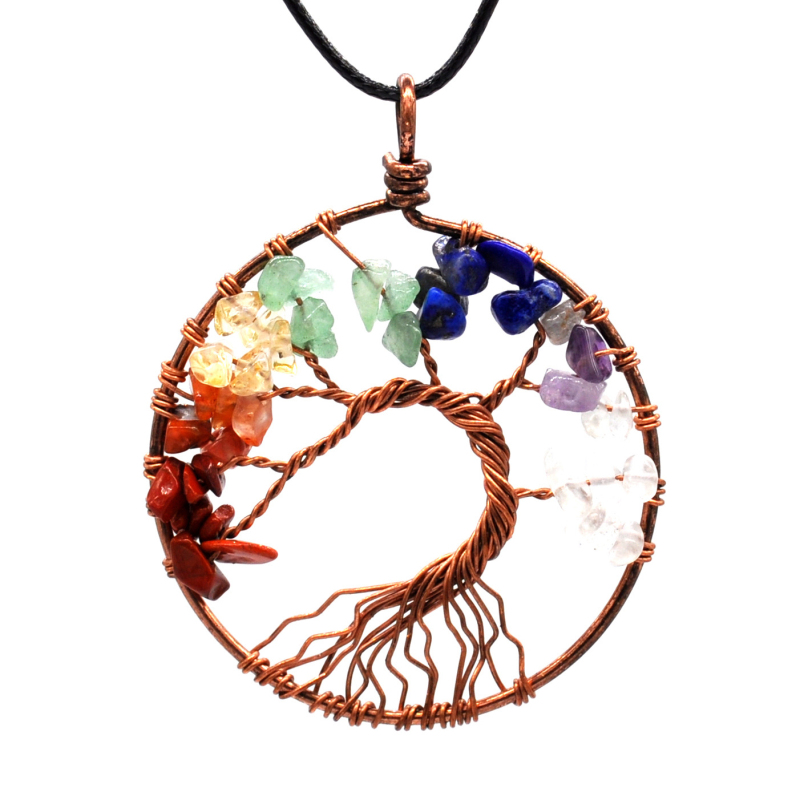 

Hand Wrapped Copper Wire Amethyst Life Tree Pendant Necklace with Leather Chain