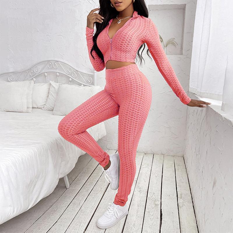 

Running Sets Women's Fashion Long Sleeve Tracksuit Casual Solid Colors Zipper Crop Tops Slim Leggings Sportwear Two Piece Sets#g4, Black;blue