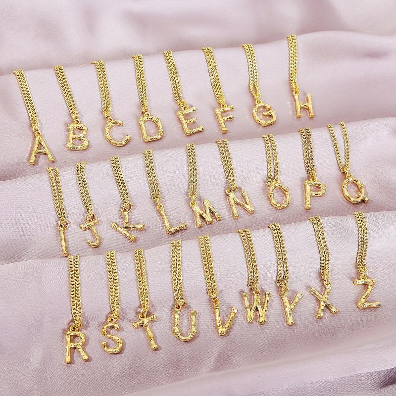 

Pendant Necklaces Fashion Bamboo Letter Clavicle Chain For Women 26 English Necklace Female Jewelry Gift, Silver