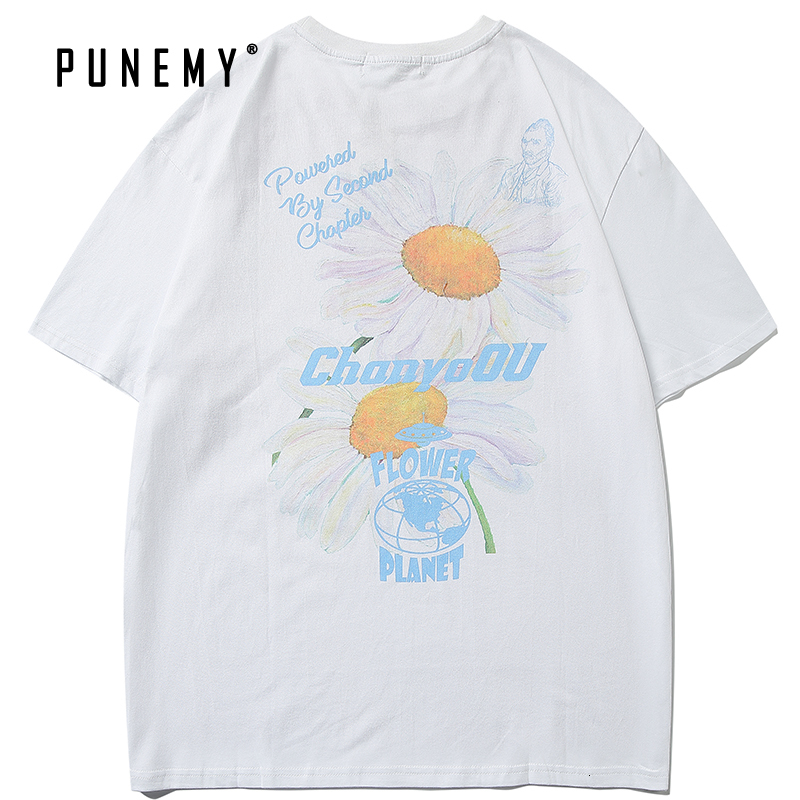 

2021 New Men t Shirt Hip Hop Streetwear Floral Pattern Harajuku Top Tees 100% Cotton Oversize Summer Tshirt Casual Women T-shirt Pvzl, Black