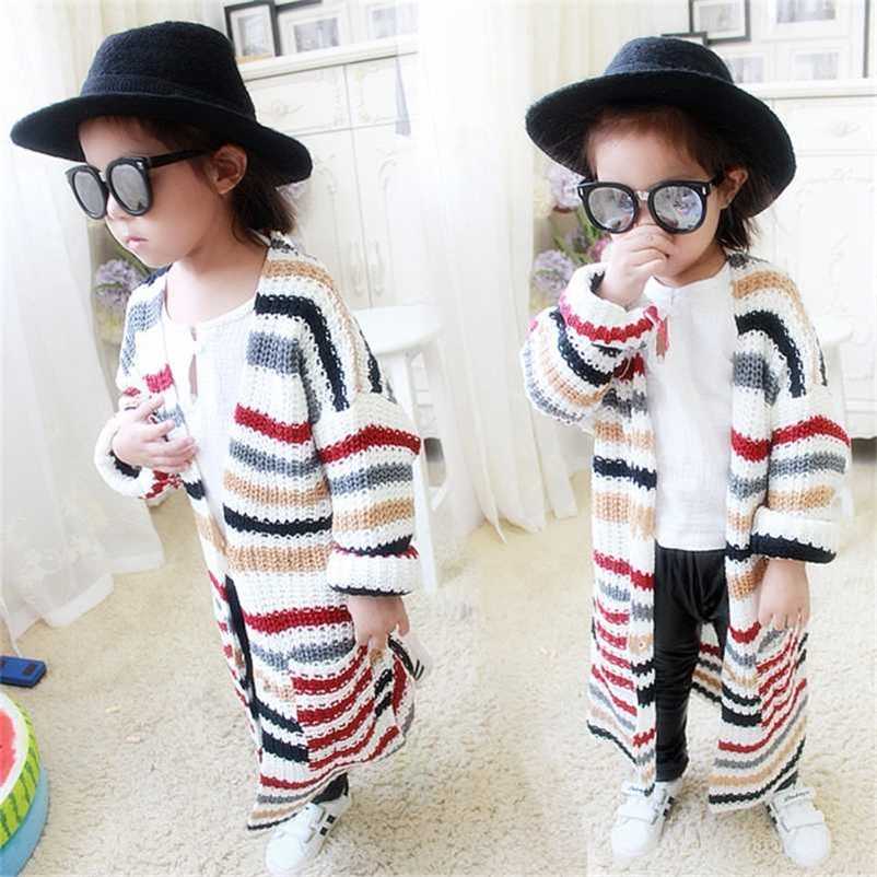 

Toddler Girls Long Sweater Cardigans Baby Girl Cardigan Outerwear Fashion Children's Striped Sweater Kids Knitwear Coat 211106, Multi