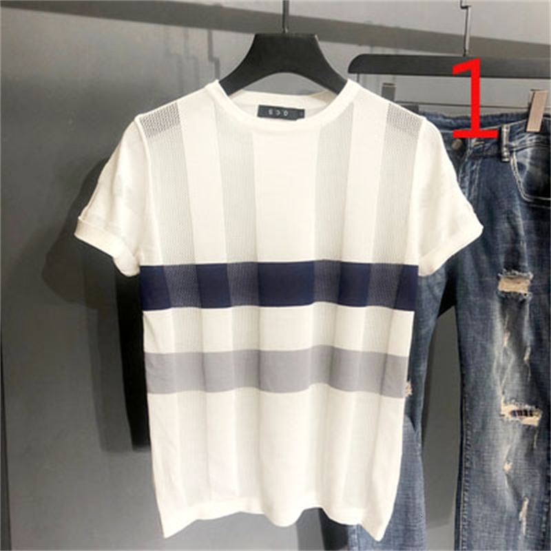 

2021 New Men's Striped Spring and Summer Tight Sweater Half-sleeved Slim Short-sleeved Tide Brand Handsome T-shirt Xzck