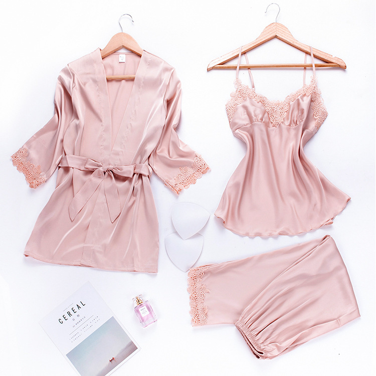 

New End Women 3pcs Pickma Sweet Trim Pyjama Sexy Flower String Beam Up C64t, Black