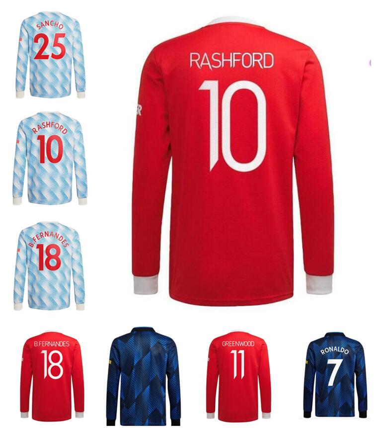 

21-22 Manchester long sleeve full #7 RONALDO soccer jerseys 2021 2022 UTD B. FERNANDES MARTIAL RASHFORD men football shirts home away third mens adult united S-2XL 666