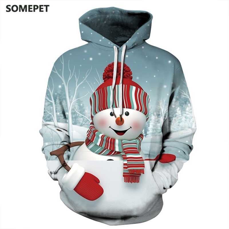 

men clothes 2020 fashion christmas hoodies santa claus casual tracksuits large ugly novelty snowman 3d print hooded, Black