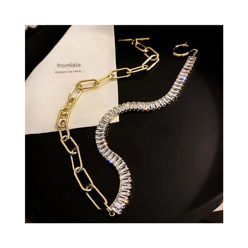

Chokers Punk Gold Color Hollow Linked Chain Toggle Clasp Circle Necklace Romantic Rainbow Rhinestone Necklaces For Women Girls