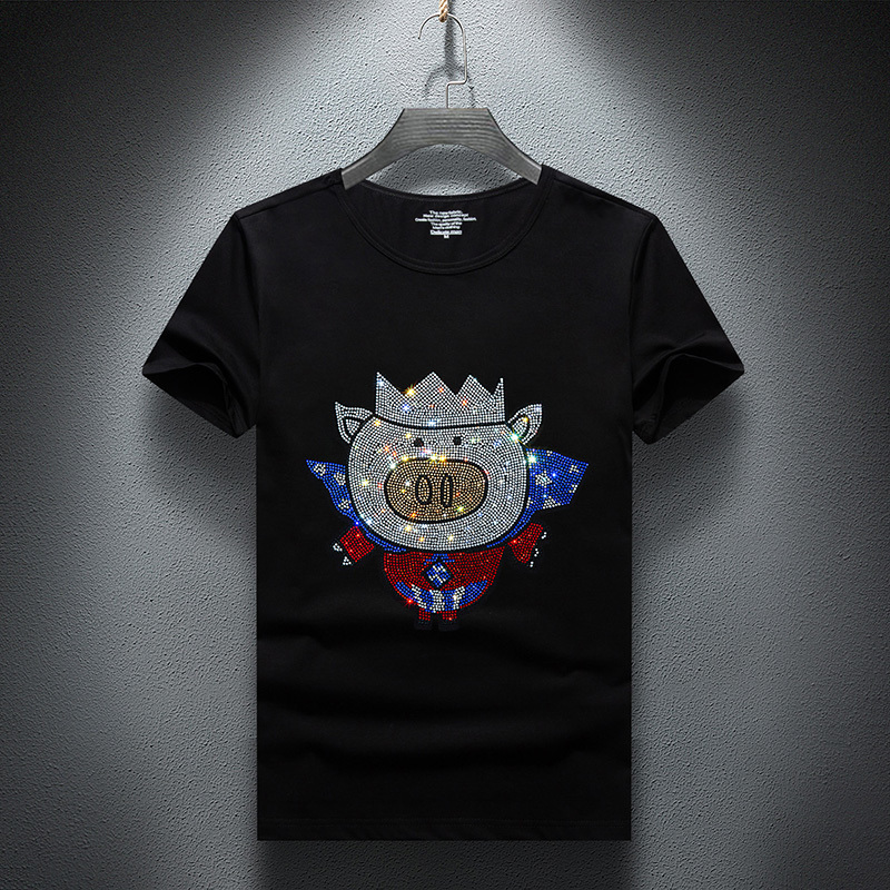 

2021 Summer T-shirt Men New Short Sleeve Social Guy Slim Rhinestone O-neck Cotton Casual Tshirts Plus Size S- Tops Male 1ql3, Beige