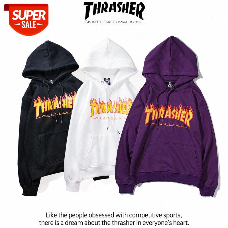 

couples classic flame print plus velvet hooded sweater men and women hoodies batch #vz8n, Black