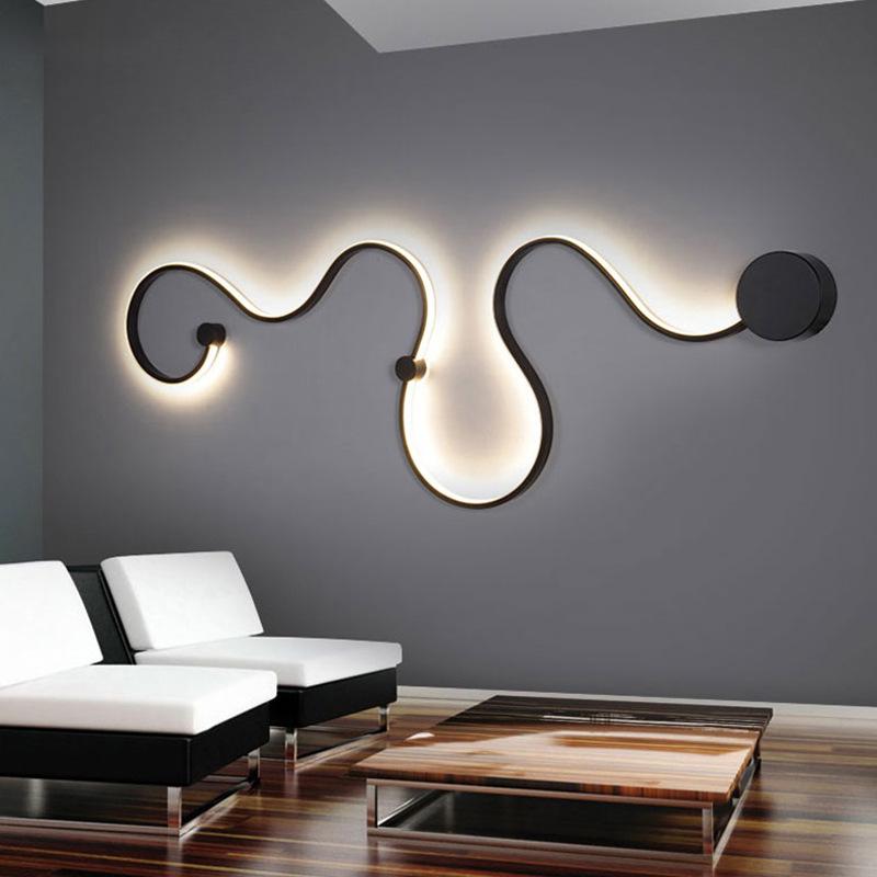 

Wall Lamp Modern Lamps For Bedroom Study Living Balcony Room Acrylic Home Decor In White Black Iron Body Sconce S-Curve Led Lights