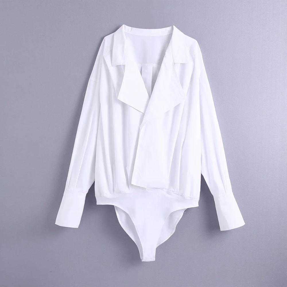 

Women Bodysuit Oversized Long Sleeves Collared Fashion Chic Lady INS style Lady bodysuit vestidos femme robe 210709, As picture
