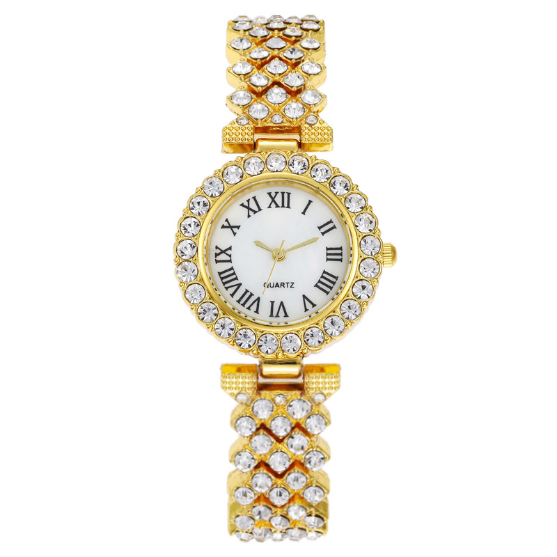 

Luxury Delicate Women's Watch Gift Inlaid Diamond Quartz Analog Roman Number Watches with Elegant Bracelet Suit for Lady Girls, Rose gold