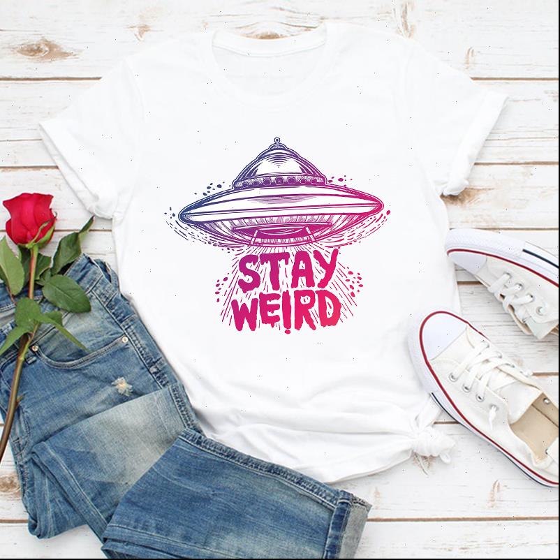 

women clothes ufo watercolor cute printing 90s lady summer shirt female t graphic tshirts ladies womens tee t shirt, White