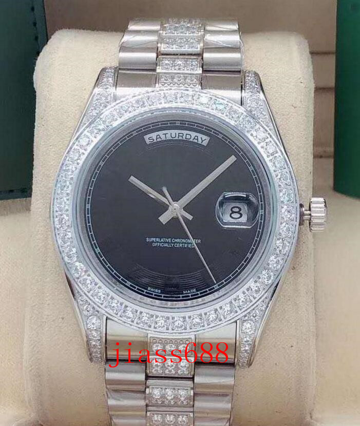 

41mm inlaid outer ring middle row diamond watch with automatic mechanical wordless dial male, Slivery;brown