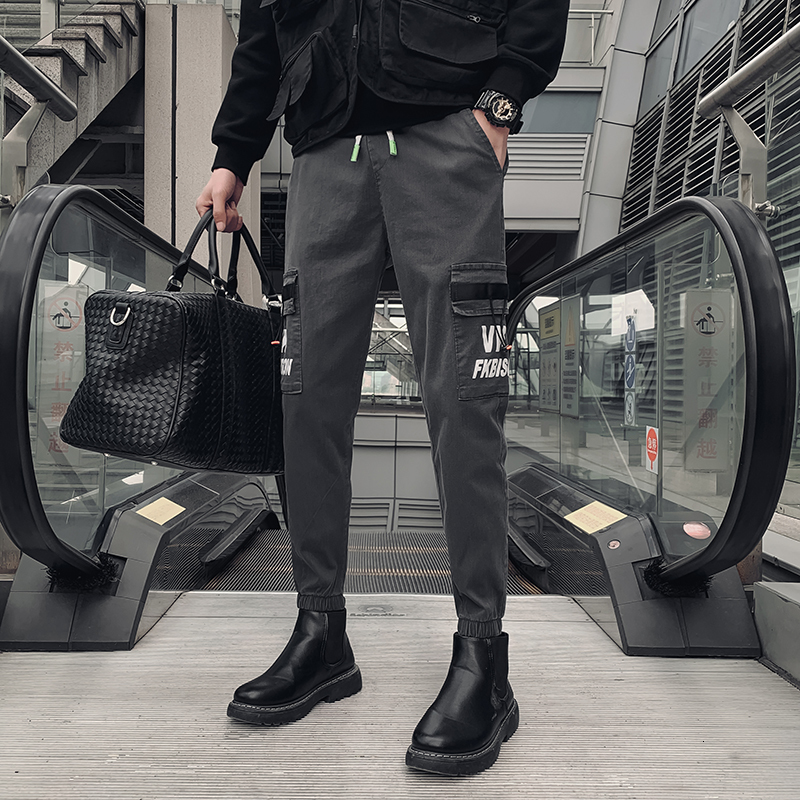 

2021 New Nova Primavera Coreano Dos Homens Harem Tornozelo Comprimento Simples Todos Os Jogo Fino Ajuste Hip Hop Streetwear Corredores Calas, Black