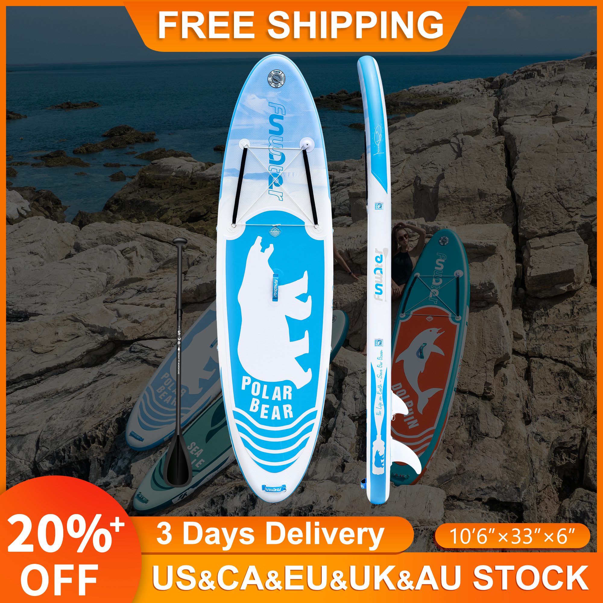 

FUNWATER US&CA&EU Warehouses DropShipping Delivery Within 7 Days surfboard 320*84*15cm manufacturer stand up paddle board sup race paddleboard surf water sport