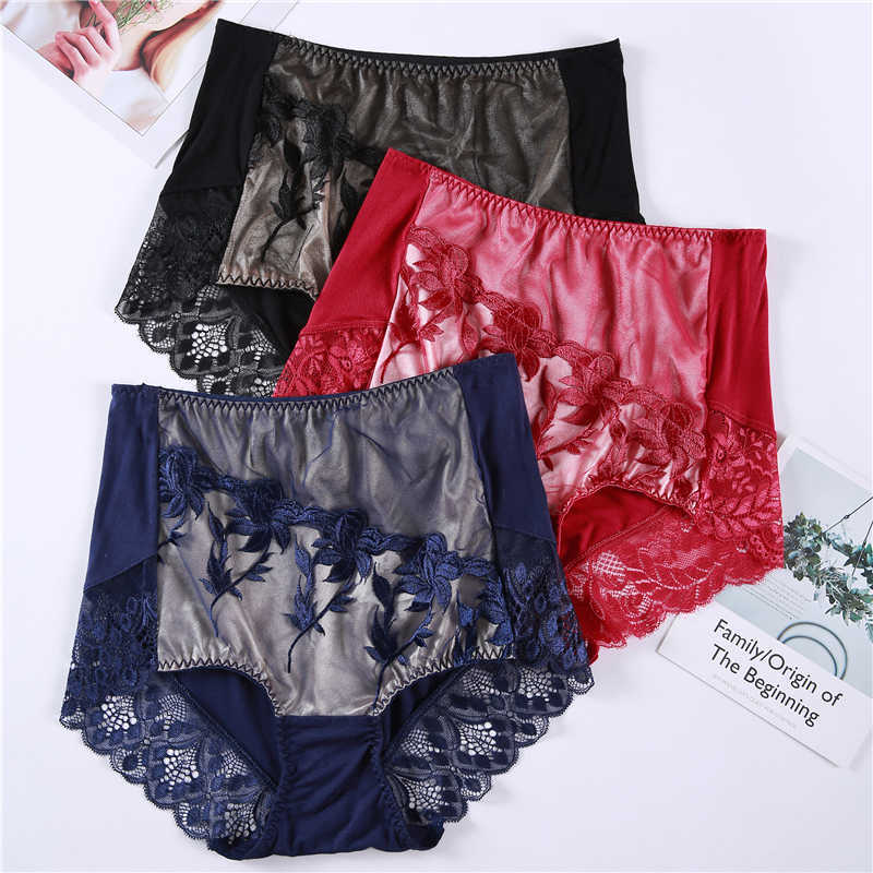 

High Waist for Women Underwear Sexy Lace Briefs Bodyshaper Slim Panties Mesh Floral Lingerie Female Underpants 5xl 49, Gray 50107