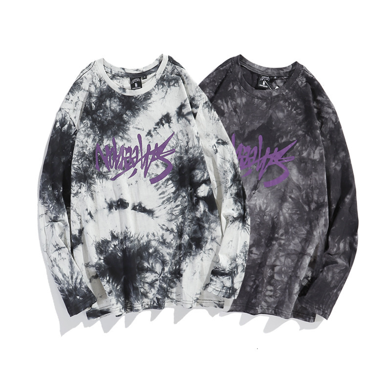 

2021 Men's Tie Dye Print Full Cotton t Shirt Autumn Harajuku Long Sleeve T-shirt Fashion Loose Man Graphic Tee Shirts Zs7z, Black white