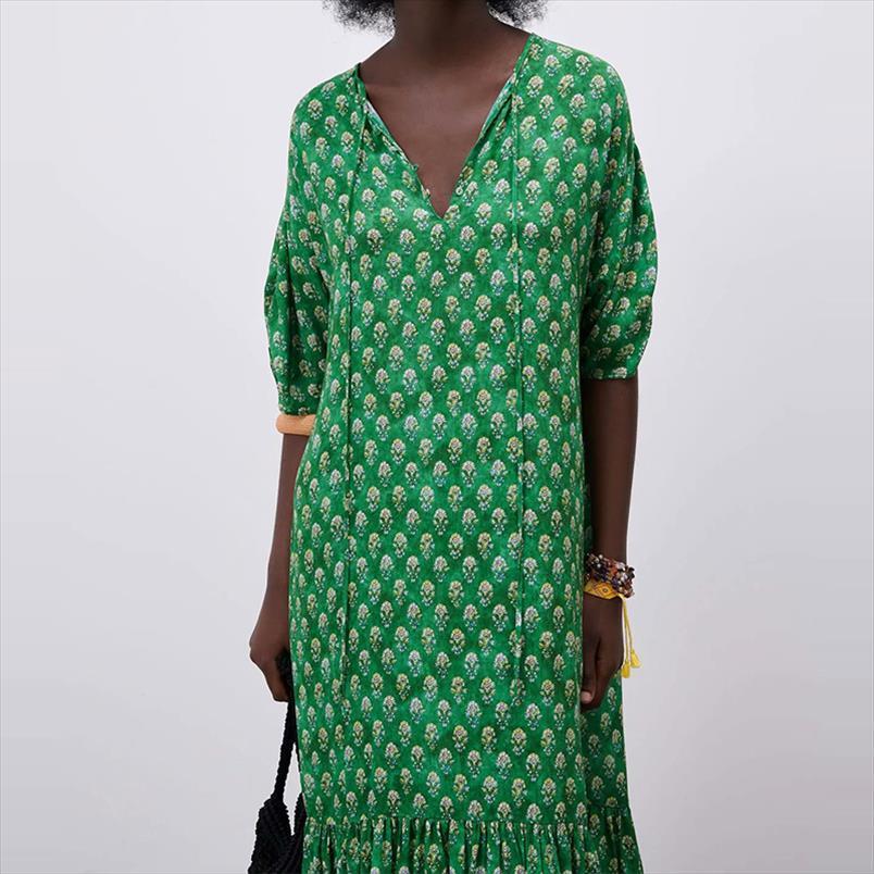 

za summer geometry print women dress green o neck short sleeve ladies midi vestidos ozz1018, Black;gray