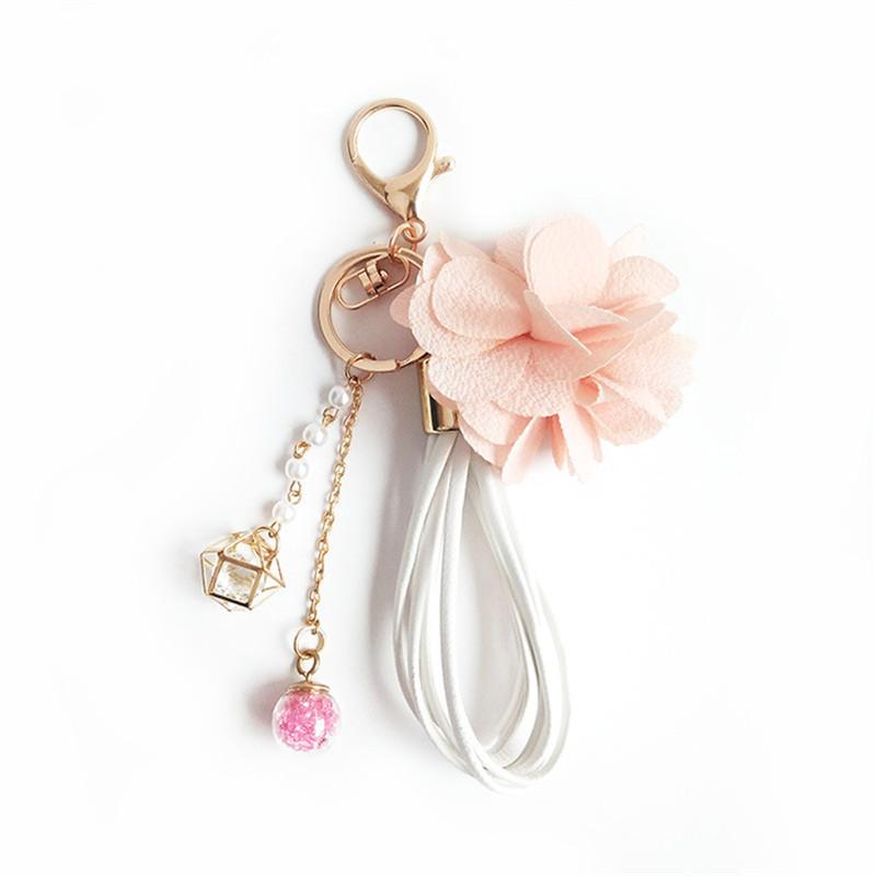 

Keychains Fashion Tassel Pink Flower Pearl Bags Pendant Key Holder Car Chains Jewelry Accessories Keychain Charm Keyring