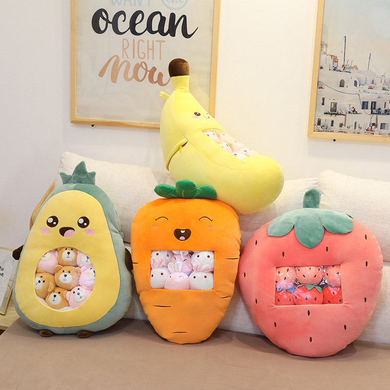 

Plush toy Creative snack pillow, a bag of snacks, strawberry avocado doll, banana carrot Children's gift, Mixed colors