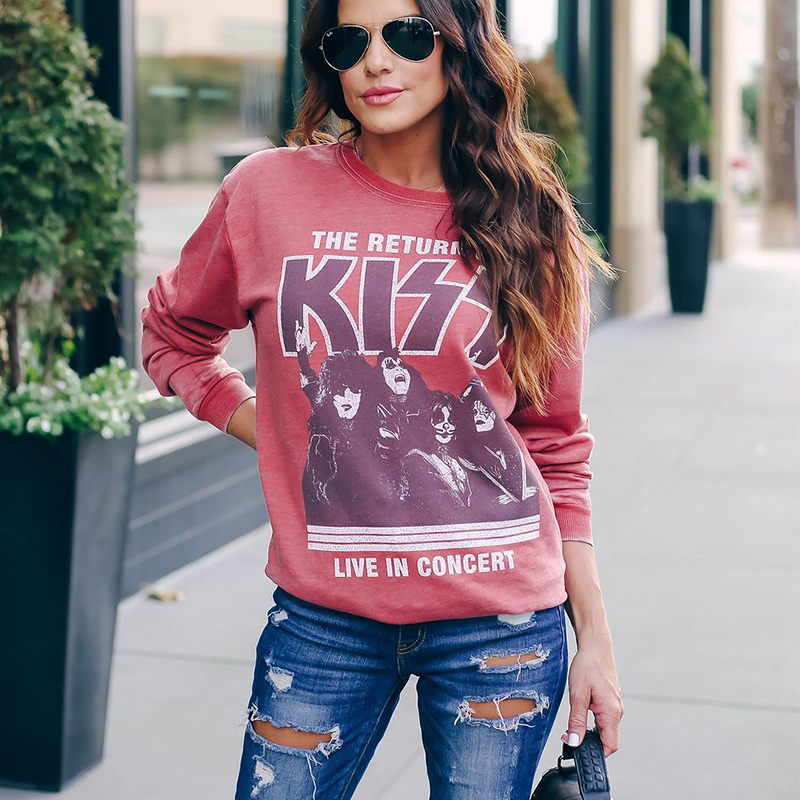 

2021 Sweet Pink Pattern Letter Print Crewneck Sweatshirt Women Loose Casual Office Lady Fashion Streetwear Plus Size Tops Lb26, Red