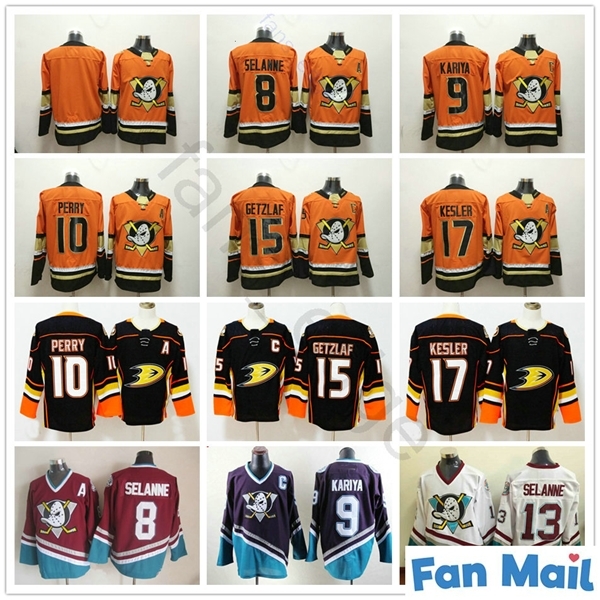 

Stitched Anaheim Ducks Orange Black White Purple 9 Paul Kariya 10 Corey Perry 13 Teemu Selanne 15 Ryan Getzlaf 17 Ryan Kesler Hockey Jerseys, Black;red