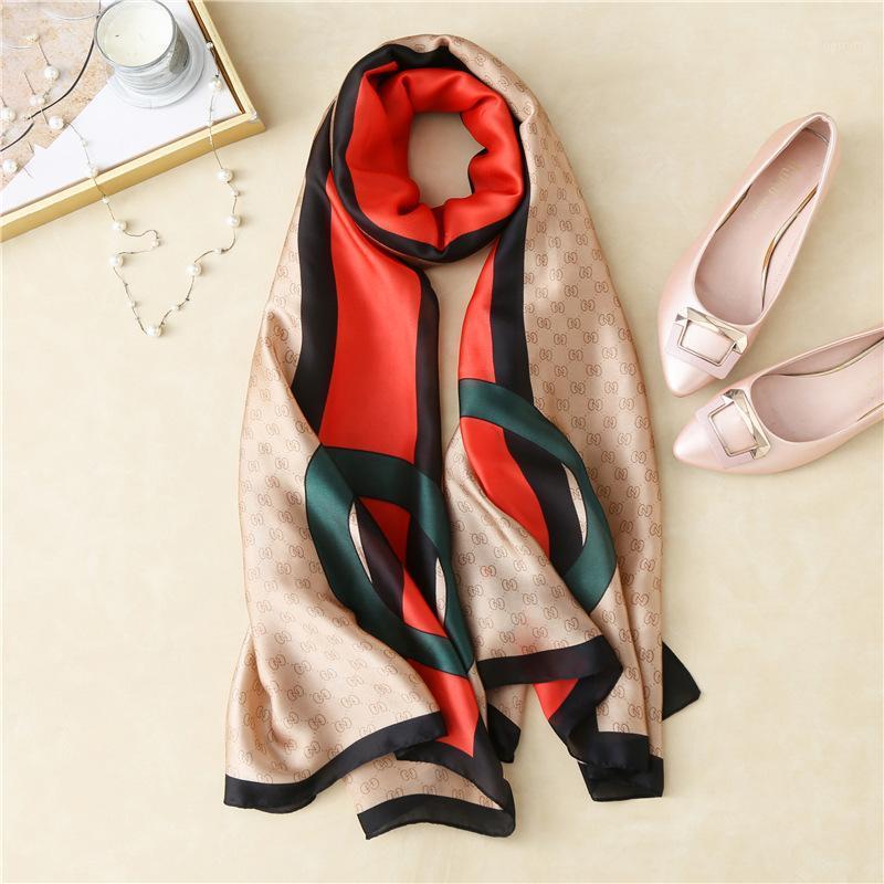 

Scarves 2021 180*90 Spring Summer Silk Scarf Foulard Women Long Striped Shawl Bandana Wholesale, Blue;gray