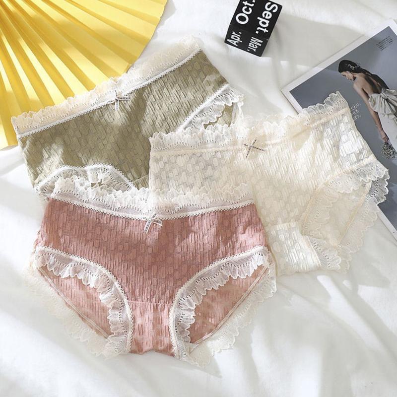 

Women's Panties Japanese Style Lolita Pink Cream Bubble Underwear Girl's Lace Mid-Waist Briefs Lingerie Breathable Sweet Cotton Crotch