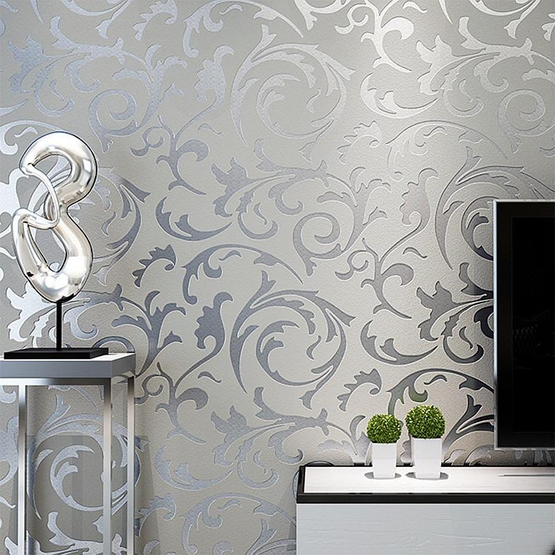 

Wallpapers Grey 3D Victorian Damask Embossed Wallpaper Roll Home Decor Living Room Bedroom Wall Coverings Silver Floral Luxury Paper