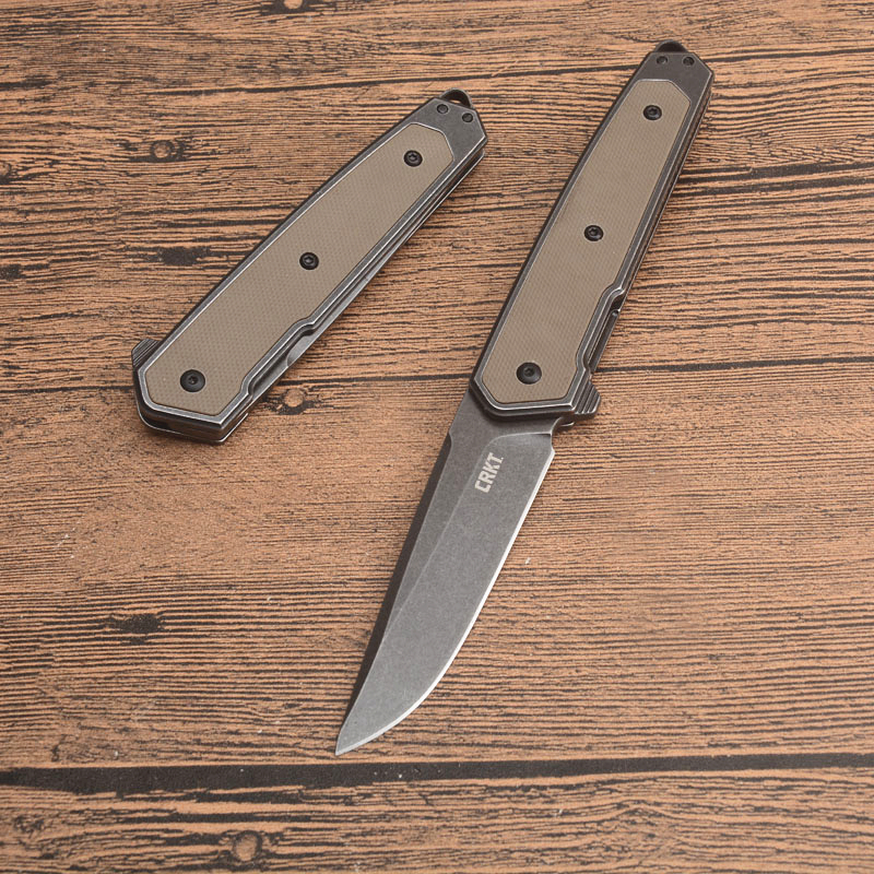 

7091 Flipper Folding Knife D2 Black Stone Wash Blade Stainless Steel with Tan G10 Inlays Handle Ball Bearing Knives