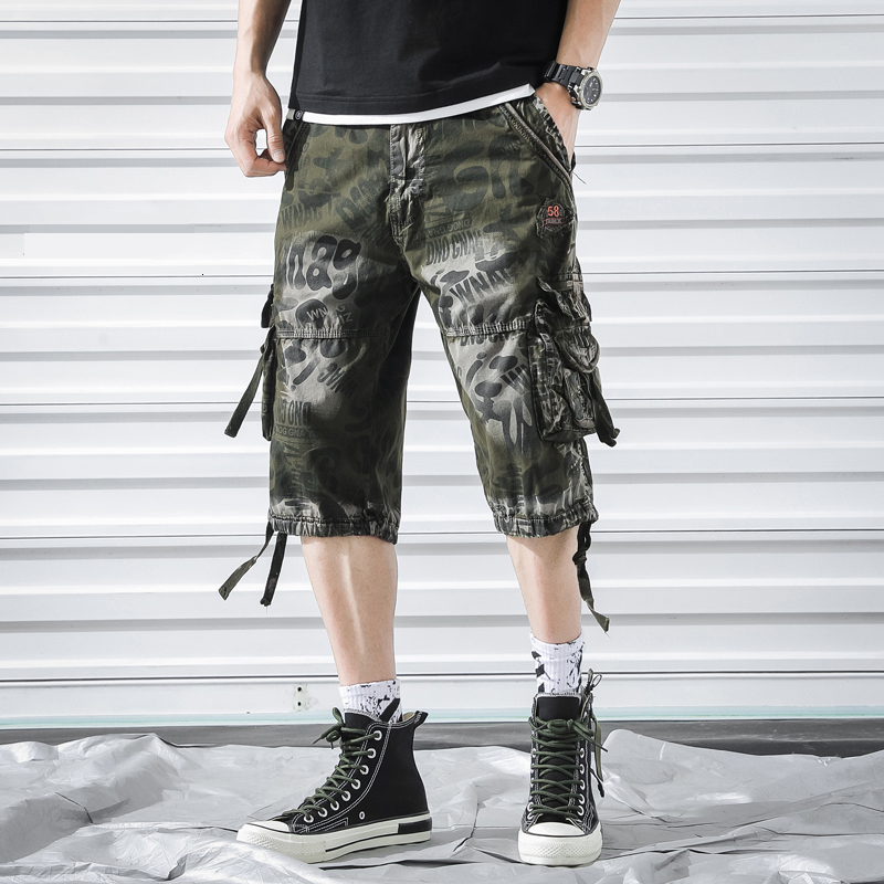 

2021 New Cargo Summer Bed-side Pockets Casual Monthly Shorts Cotton to Fresh Air From Men's Short Pants Ipfq, Red camouflage.