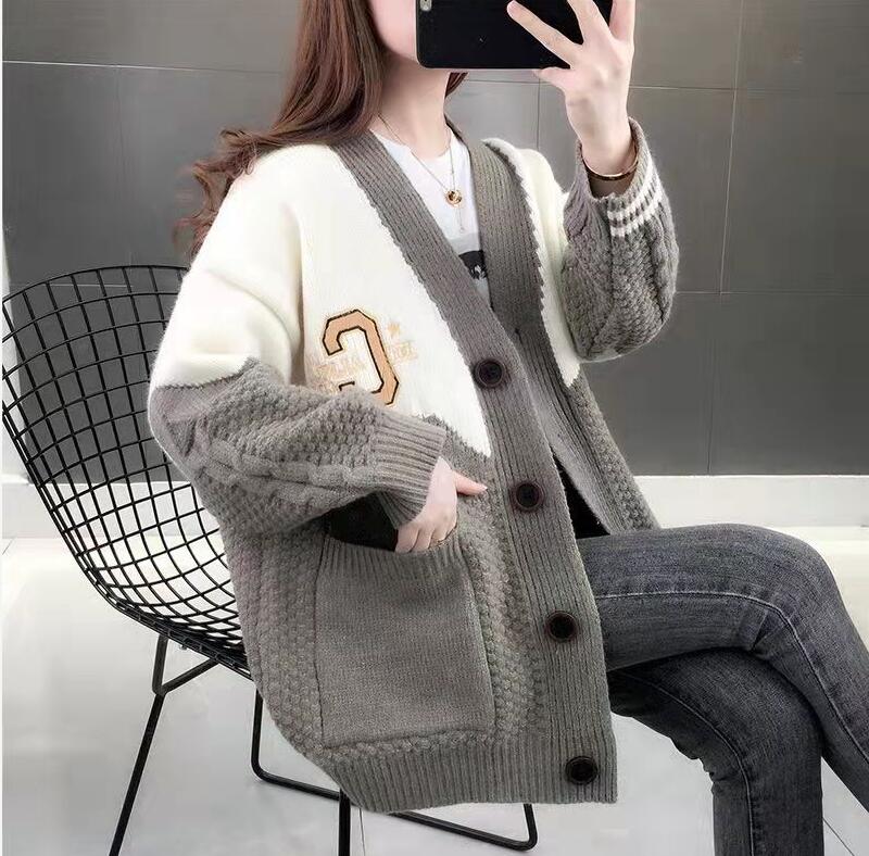 

luxury clothes womens sweater for woman designer sweaters casual knit contrast color long-sleeved autumn fashion classic ladies collar, 01