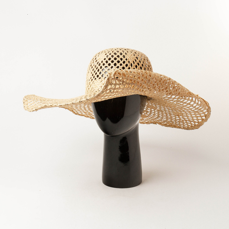 

2021 New Raffia Sun for Women 14cm Big Wide Brim Beach Straw Lady Bowler Church Kentucky Derby Summer Hat Packable C7wo, Natural